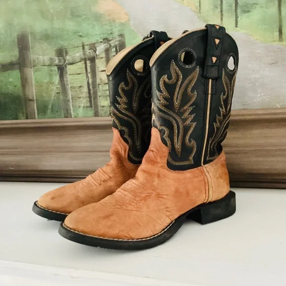 Old West | Shoes | Old West Cowboy Boots Kids Cw2553 Size2 Youth Brown  Leather Black Top Western | Poshmark